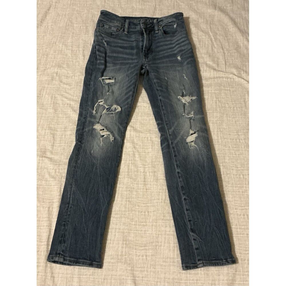 American Eagle Jeans Mens 26 x 28 Slim Distressed‎ Blue Medium Wash